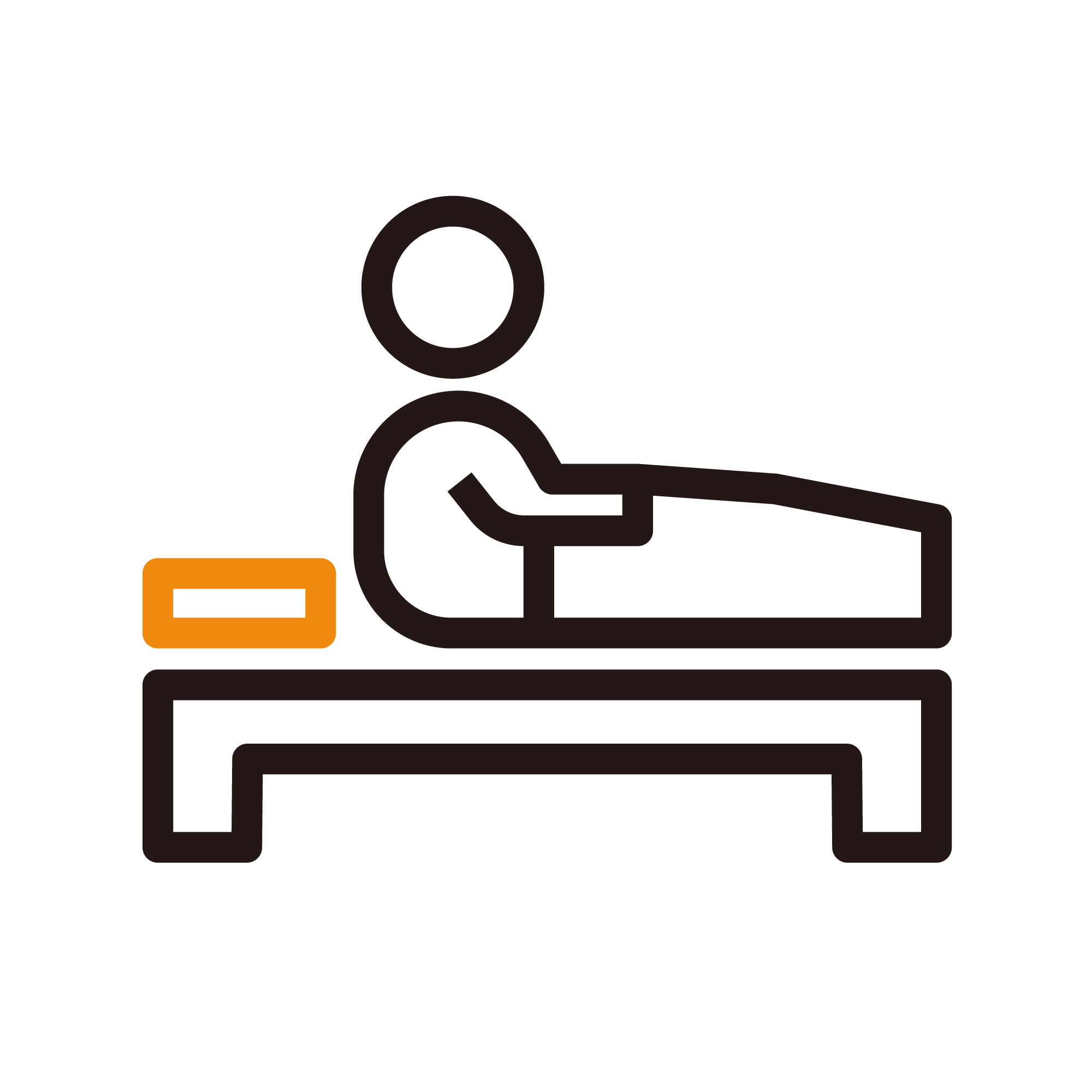 起きてベッドに座っている