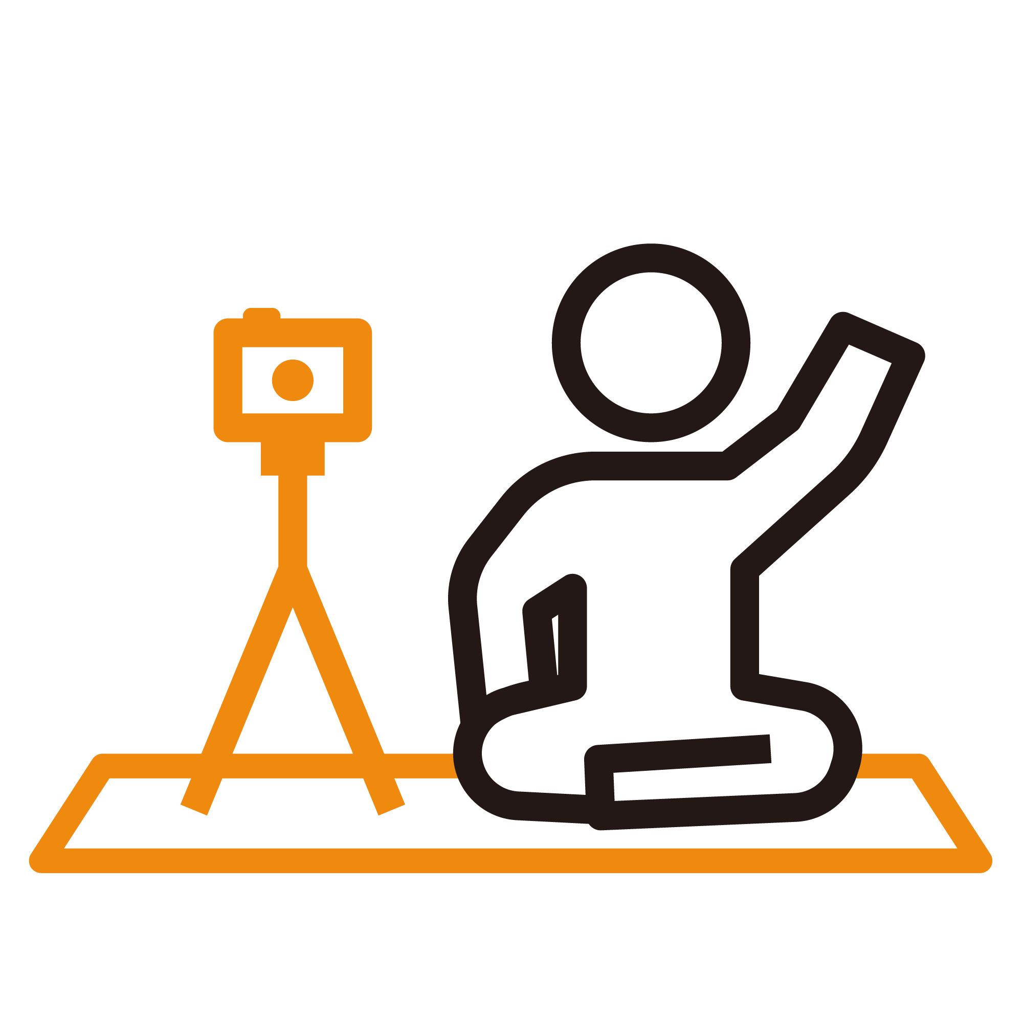 シートに座って撮影している