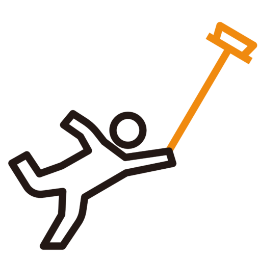 ほうきを手に乗せてバランスを崩す