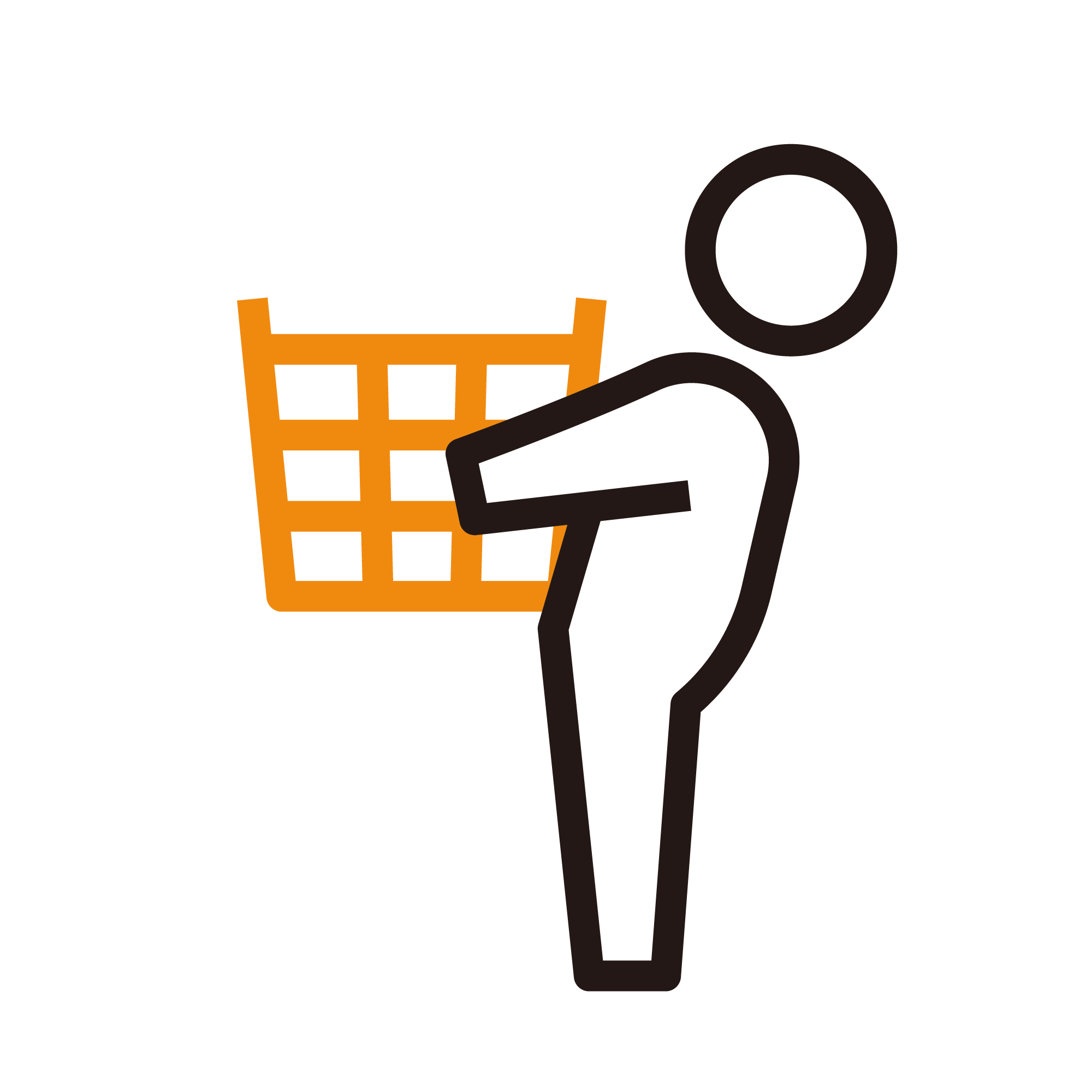 カゴを持って上を見上げる人