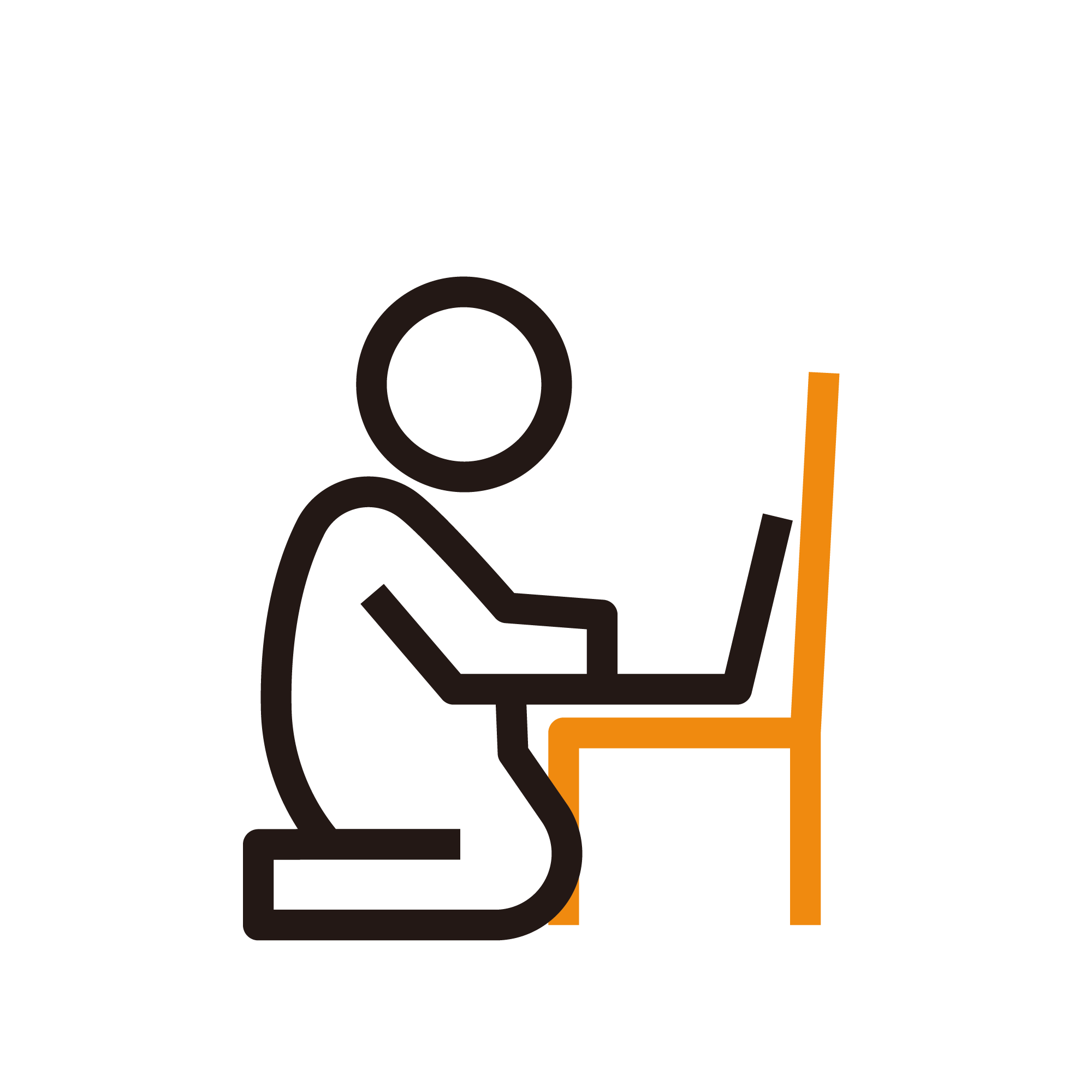 椅子の上でパソコン作業