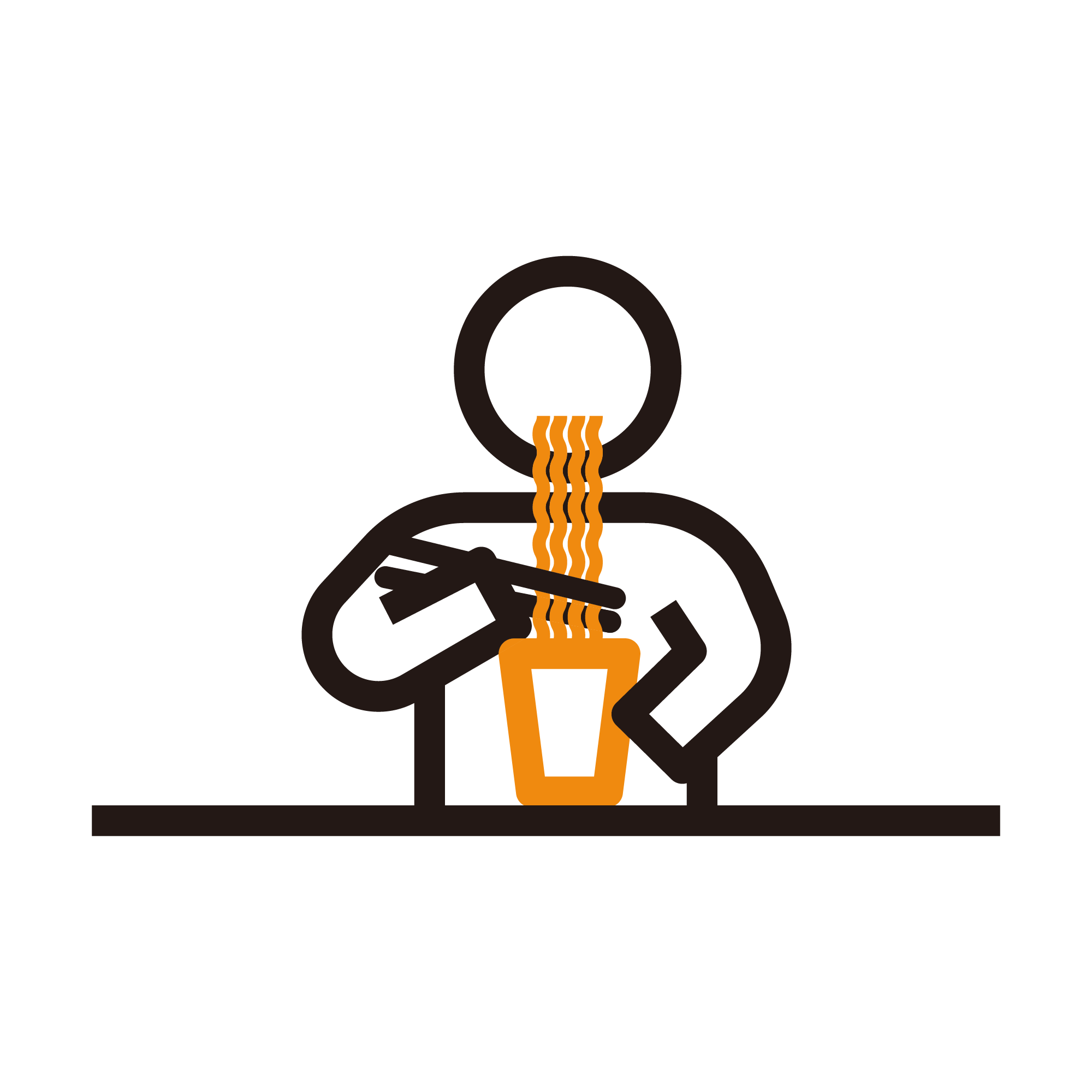 カップラーメンを食べる（ちぢれ麺）