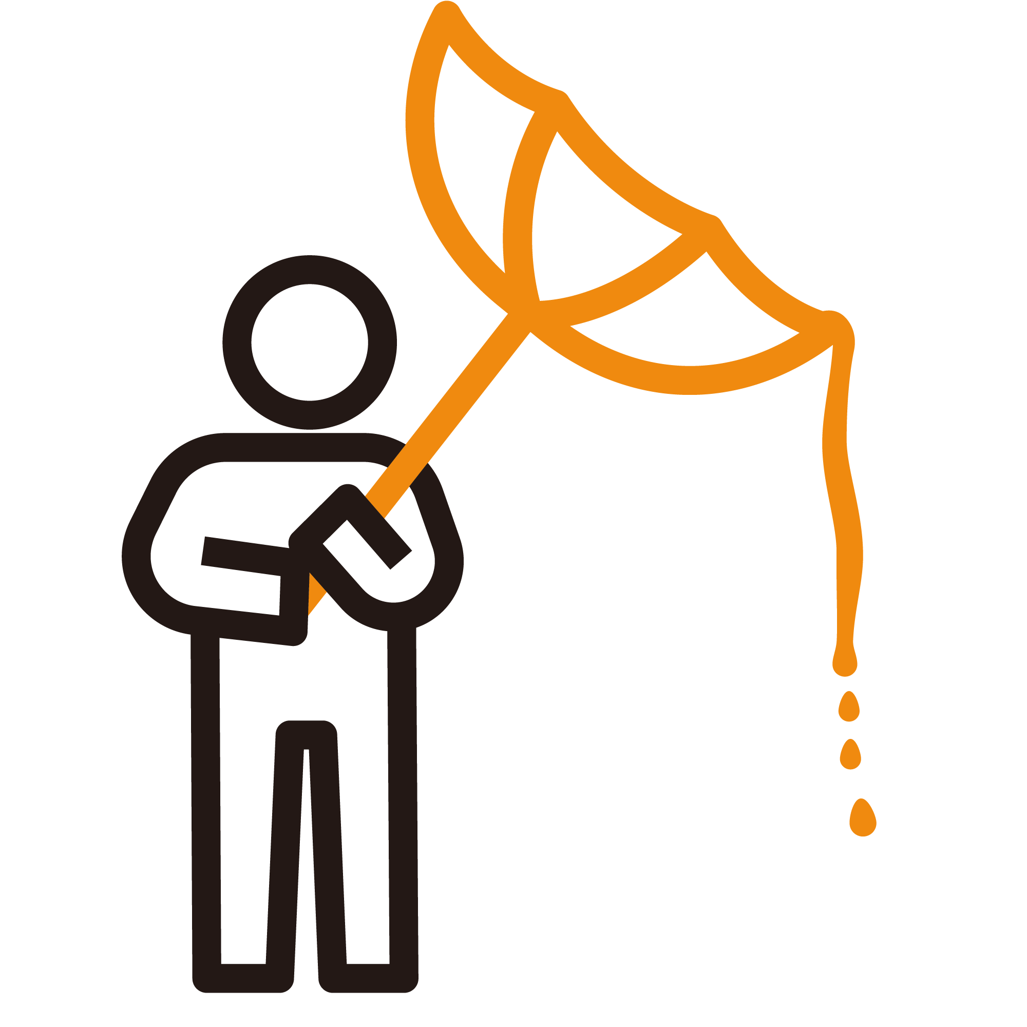 傘に溜まった水を捨てる